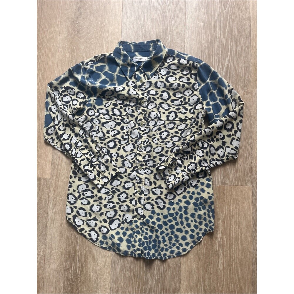EQUIPMENT SILK BLOUSE FEMMELEOPARD PRINT BLUE SHADES EXCELLENT SHAPE